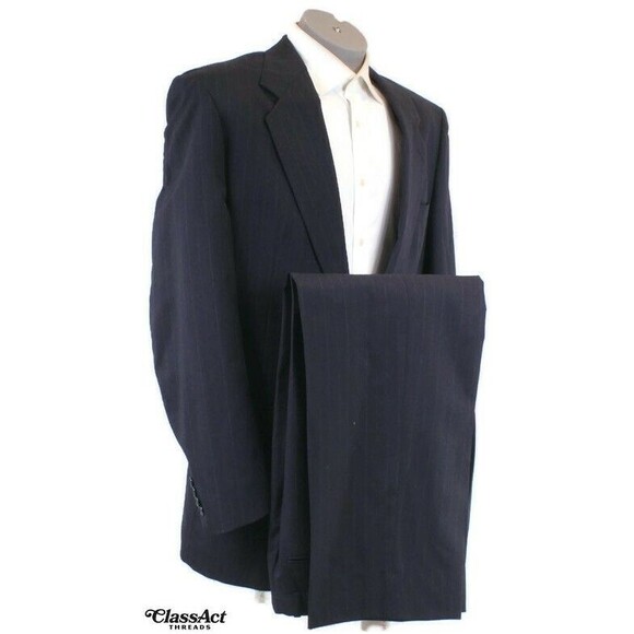 Gianelli Mens 2 Piece Suit Wool Blue Striped Wool 2 Btn 44L Pleated 33" W - Picture 2 of 9